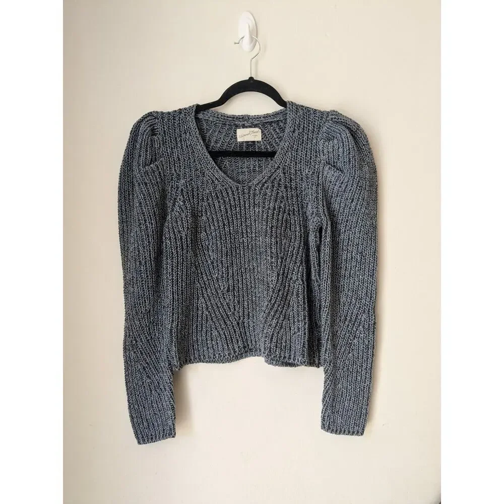 Universal Thread Sweater Dark Gray V Neck Puff Sleeve Knit Winter Size XS NWOT